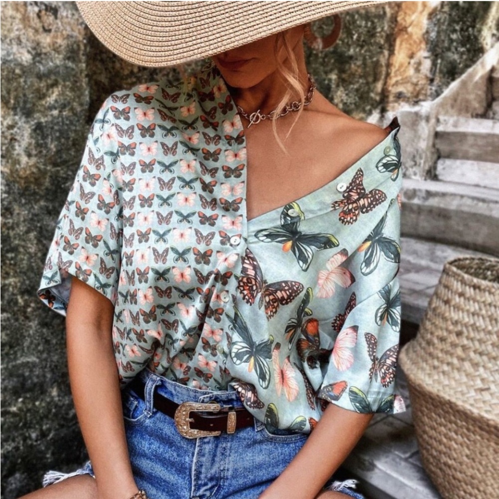 Retro Boho Butterfly button up Top, I consider this piece unique vintage